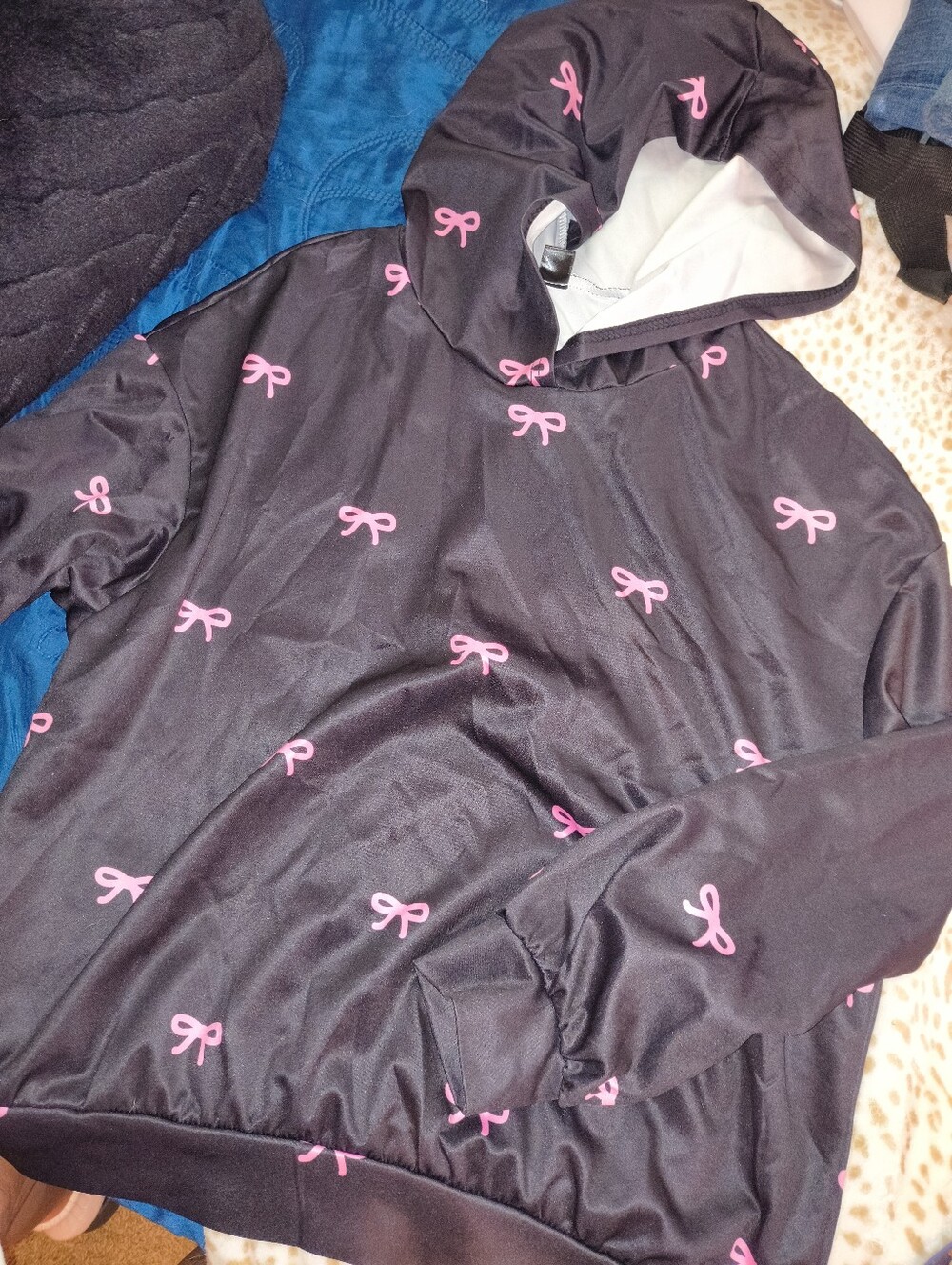 Girls' Black Hoodie with Pink Bow Print
